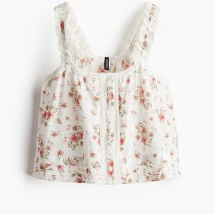H&M Floral Lace Trim Top - White and Pink